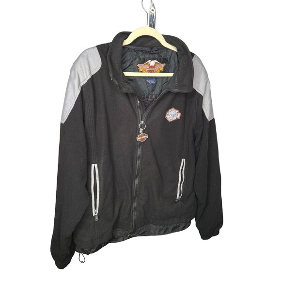 Harley-Davidson Mens Fleece Jacket XL Black & Gray Nylon Polyester Embroidered L - Picture 1 of 9